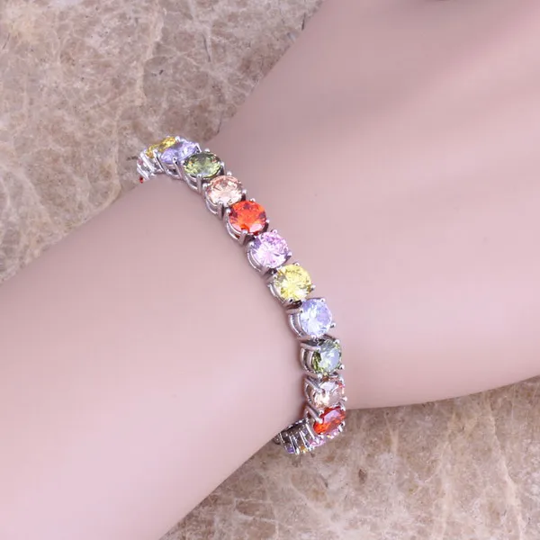 Многоцветный коричневый кубический цирконий посеребренный браслет-цепочка 7