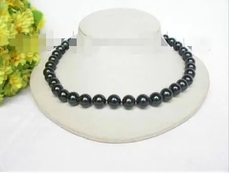 

FREE SHIPPING HOT sell new Style >>>>> 18" 12mm round Black Freshwater pearls necklace filled gold j8762