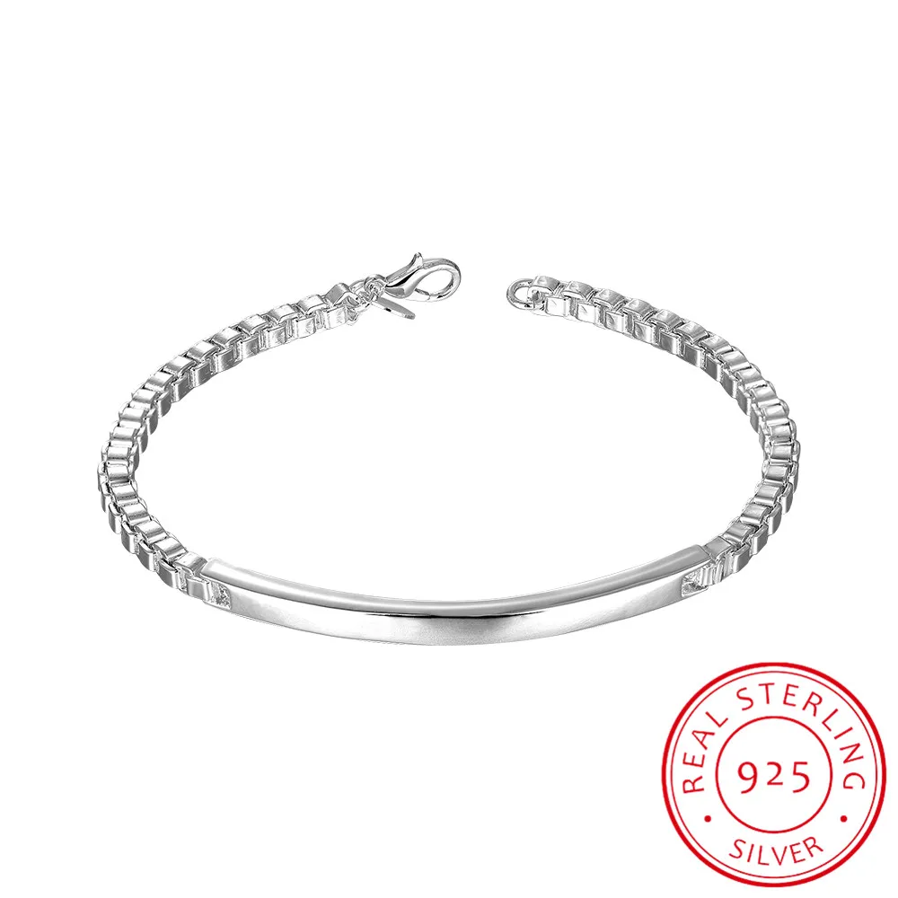 

LEKANI Men's Fine Jewelry 925 Sterling Silver 5mm box chains 8'' 20cm ID Charms bracelet bangle Bileklik Prata free shipping