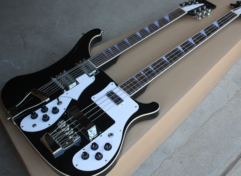 Factory custom 12+6 strings semi hollow white double neck electric