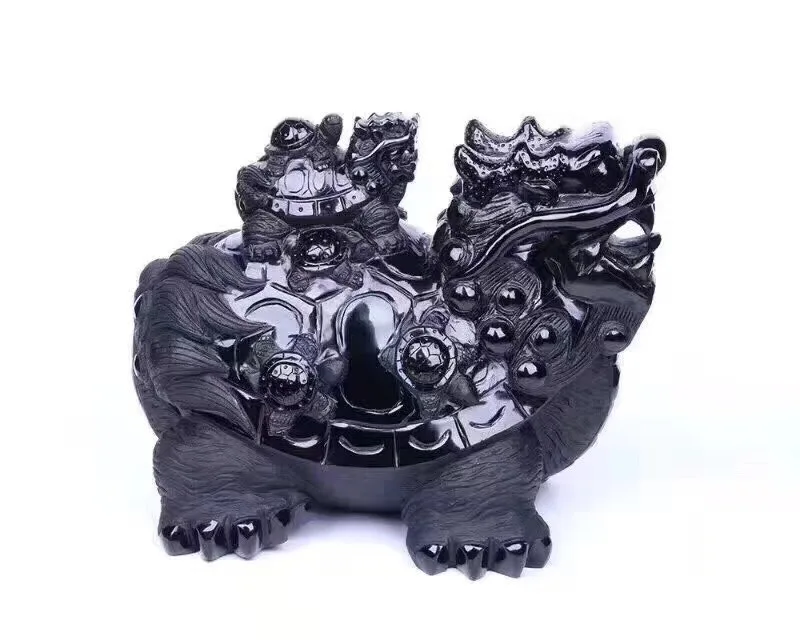 

Natural obsidian Shi Jiutou turtle lucky feng shui and furnishing articles as a gift