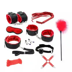 Нейлоновые связывающие эротические игрушки для взрослых секс-наручники + зажимы для сосков + кнут + кляп для рта + секс-маска + БДСМ бондаж