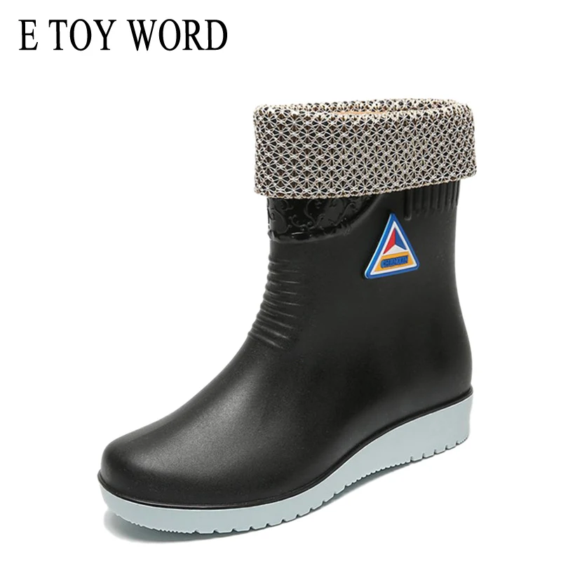 E TOY WORD Women Rubber Boots water boots Middle Tube rain boots women Non-slip Waterproof Lady Shoes Outdoor women winter shoes