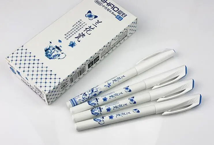 1 шт./лот китайская винтажная синяя и белая фарфоровая гелевая ручка, Белый Цвет гелевая ручка для школы и офиса - Цвет: Blue Ink