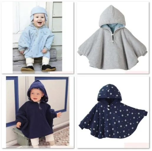 

Baby Boy's Hoodies Coats Reversible Smocks Combi Cape Mantle Outwear Fleece Coat Hooded Jackets baby dress