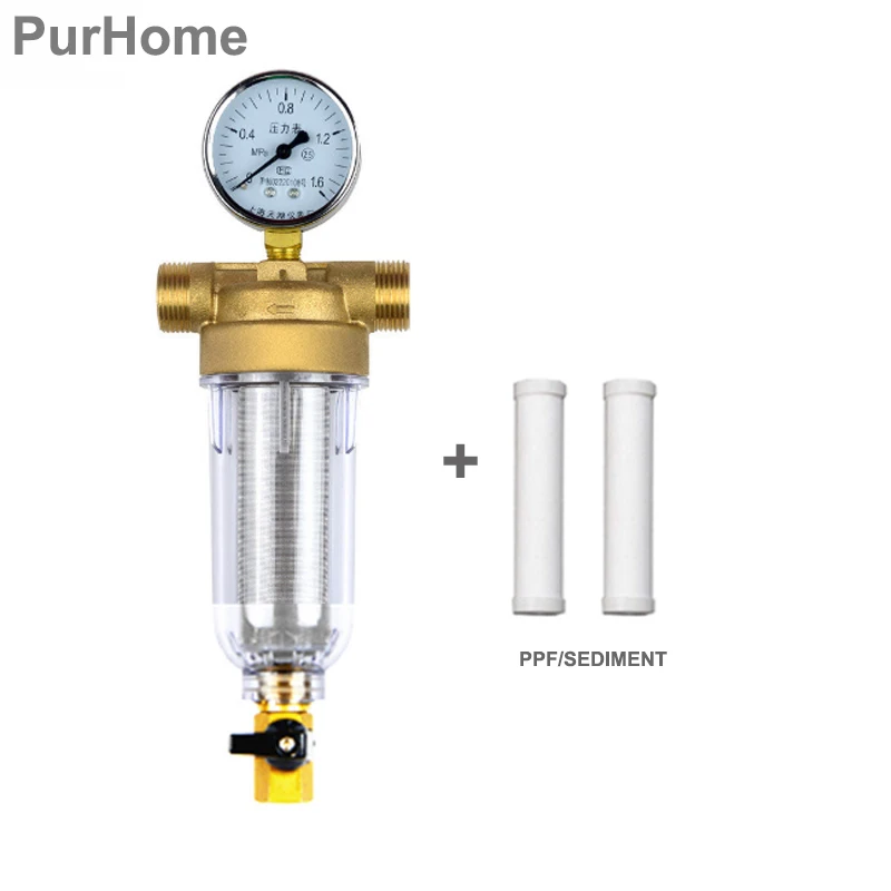 12 Inch 34 Inch Copper Water Pre-Filter Port Cleaner Pressure Table With 2pcs PPFSEDIMENT Household Filter Pipes Descaling (1)