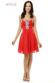 

HVVLF Red 2019 Homecoming Dresses A-line Sweetheart Short Mini Crystals Beaded Chiffon Backless Cocktail Dresses