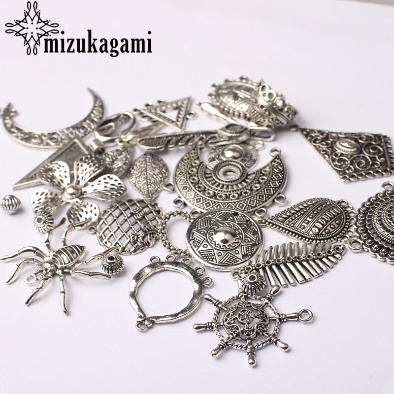 Retro Zinc Alloy Silver Charms 1 Pack/lot Random Mixed Charms Connector For DIY Earrings Jewelry Making Accessories