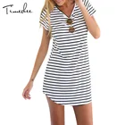 Save 5.87 on Dress Women 2017 Timechee New Summer Beach Causal Office Brief Striped Loose Short Sleeve Mimi Female Dresses LYY0125