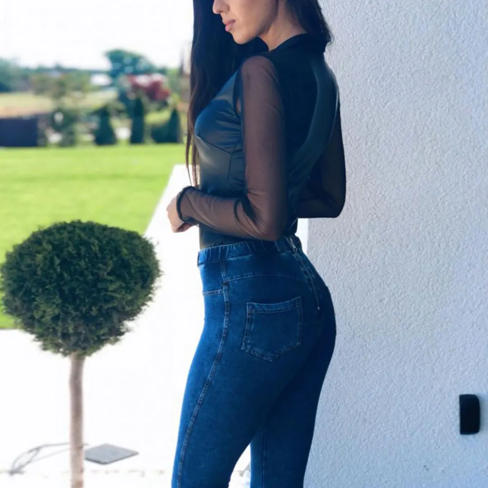 Sexy Zipper Latex Wetlook Mesh Catsuit Gothic Faux Leather Bodysuit Women PVC Pole Dance Nightclub Costume Oversized VKJU1084 Jumpsuits and Playsuits