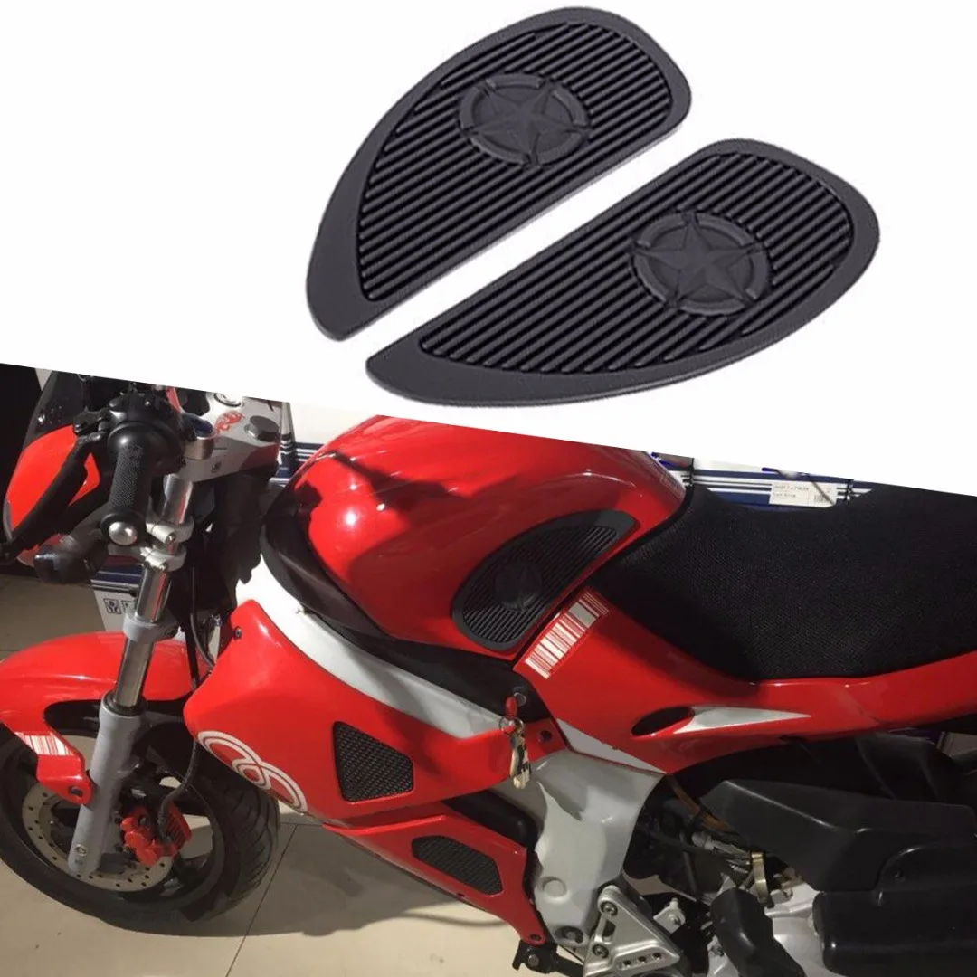 Black Slim Motorcycle Rubber Vintage Fule Tank Knee Pad Side Panel Traction Pads Sticker For