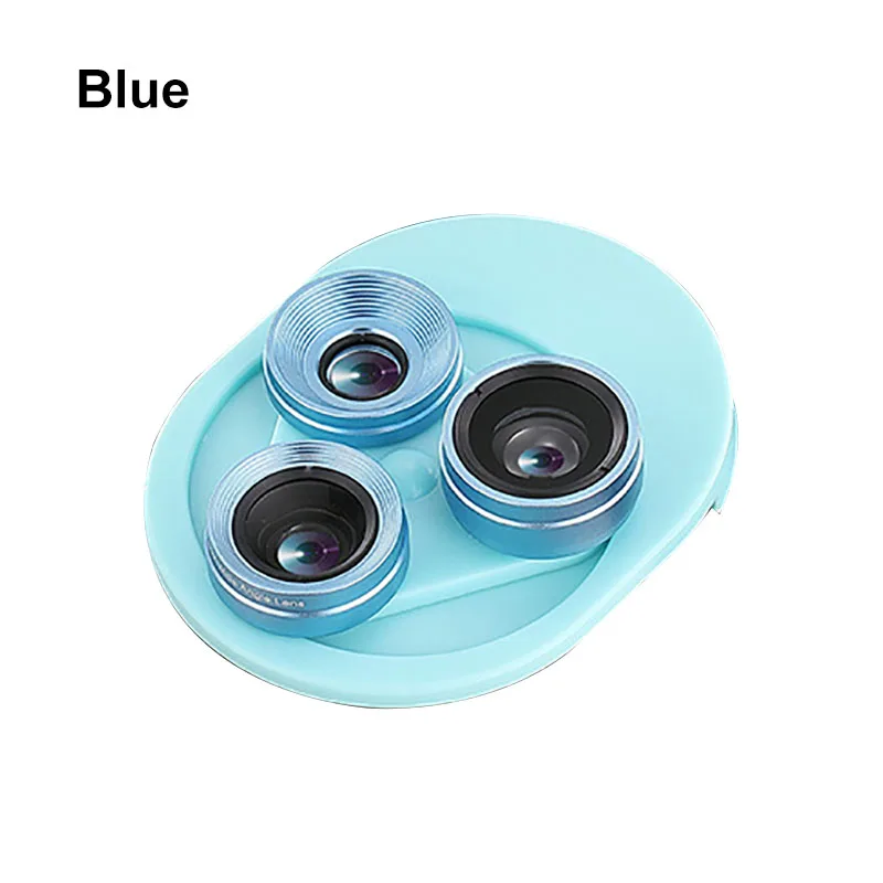 Профессиональный интегральный поворотный стол для внешнего использования широкоугольный Макро комплект объективов для камеры объектив рыбий глаз 3 в 1 Набор объективов для мобильного телефона - Цвет: Синий