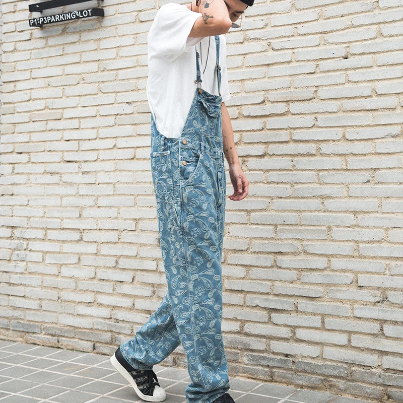 DARK ICON Bandana Dobby Overall Pants Men 2018 New Fashion Paisly Denim Men's Jeans Hip Hop Jeans Man Trousers 