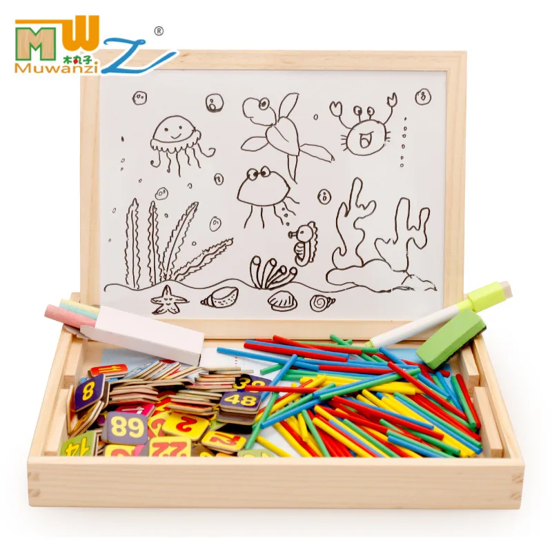 MWZ Wooden Math Toys for children Montessori  toys 100PCS Stickers and 100PCS sticker Digital Card  Learning Educational