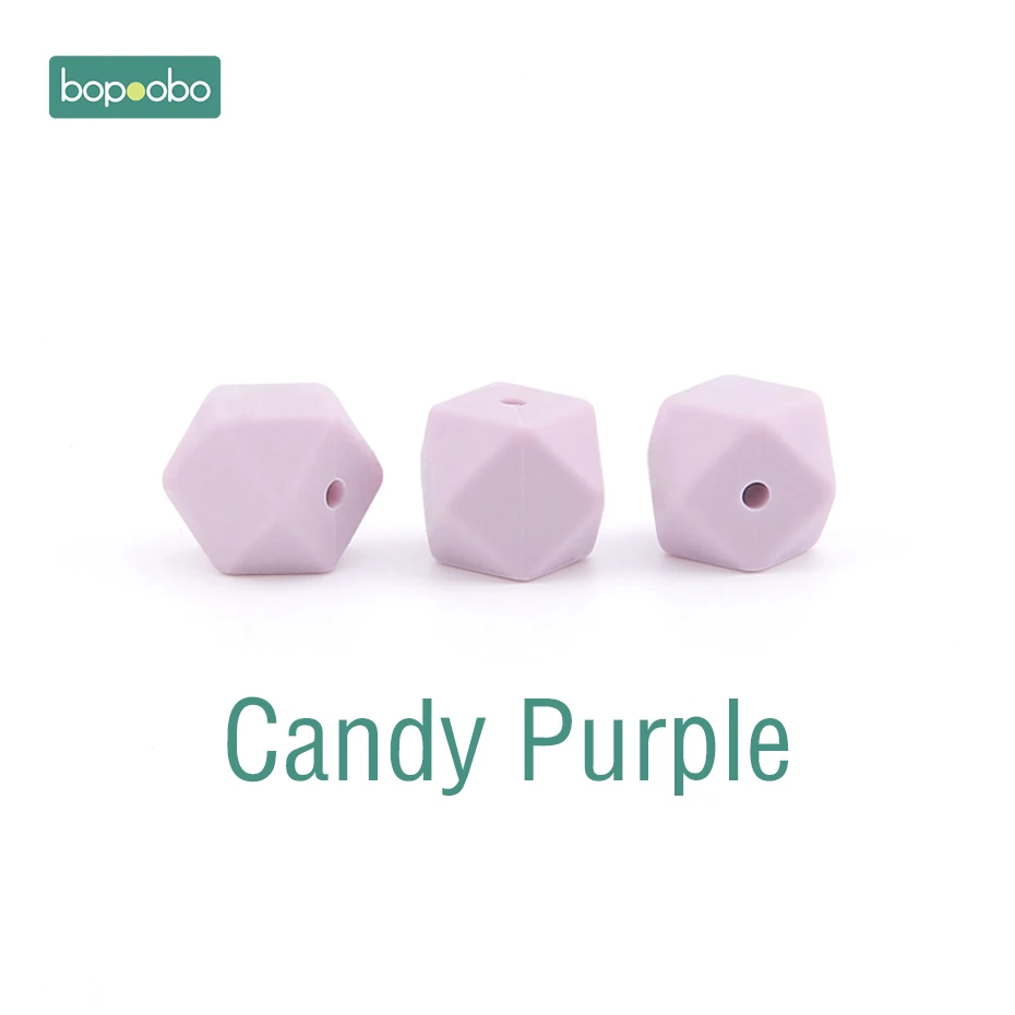 Bopoobo 10 шт. 14 мм Мини шестигранные круглые силиконовые бусы детский Прорезыватель Экологичные BPA бесплатные Прорезыватели для зубов пустышки цепи бусины - Цвет: Candy Purple