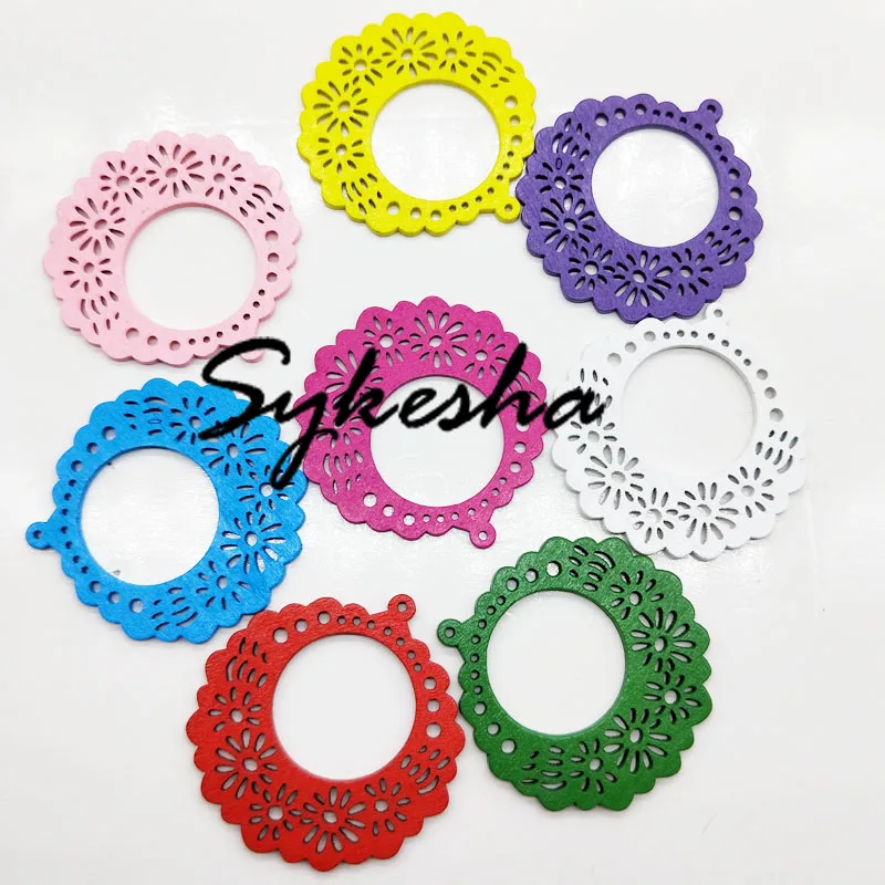 

2019 Hot 10pcs/Set Laser Engraved Flower 8 Colors Wood Pendant For Key Chains Necklace Earrings Toy For Earrings DIY Accessories