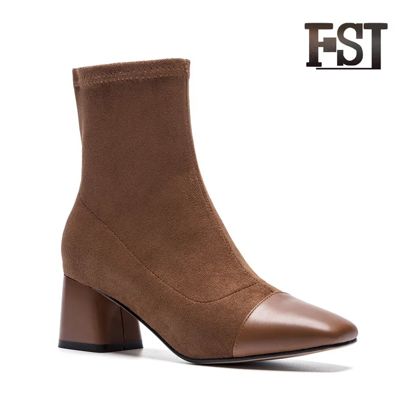 

FSJ Casual Office shoes 2019 Genuine Leather Woman Boots Chelsea Spring/Autumn Winter Ankle Pointed Toe Slip On Pigskin Sewing