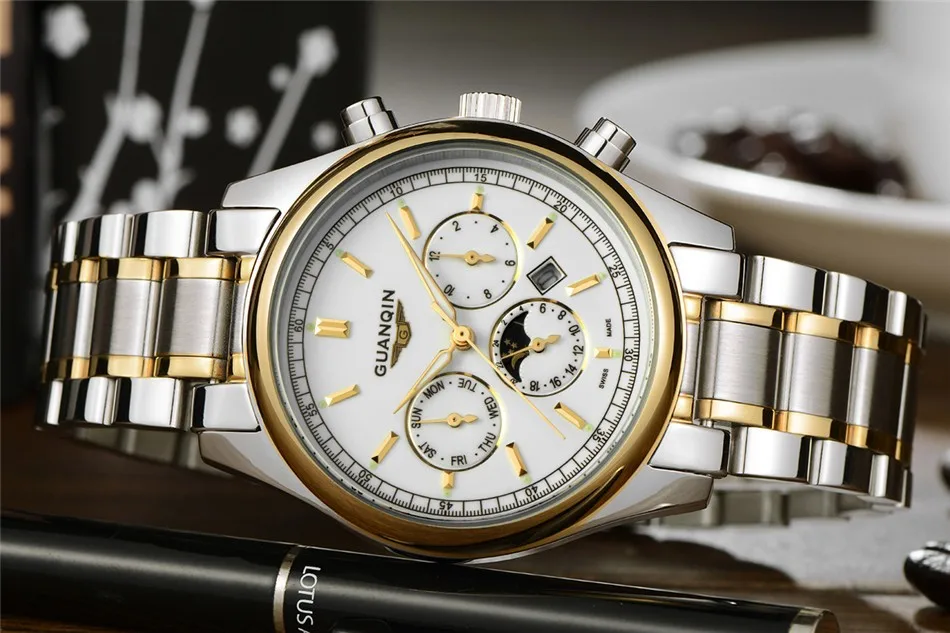 Мужские часы, Брендовые мужские часы GUANQIN, деловые мужские часы из нержавеющей стали 316L, водонепроницаемые наручные часы
