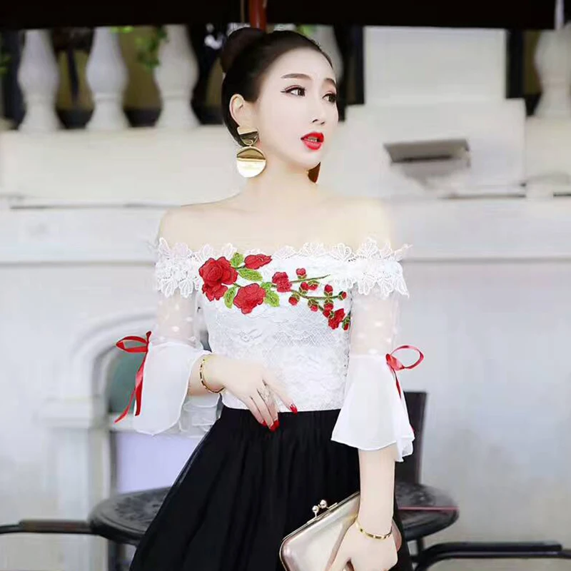 

Missoov blusas fashion brand summer japan style chiffon women blouses slash neck lace shirts Female dot tops vetement femme new