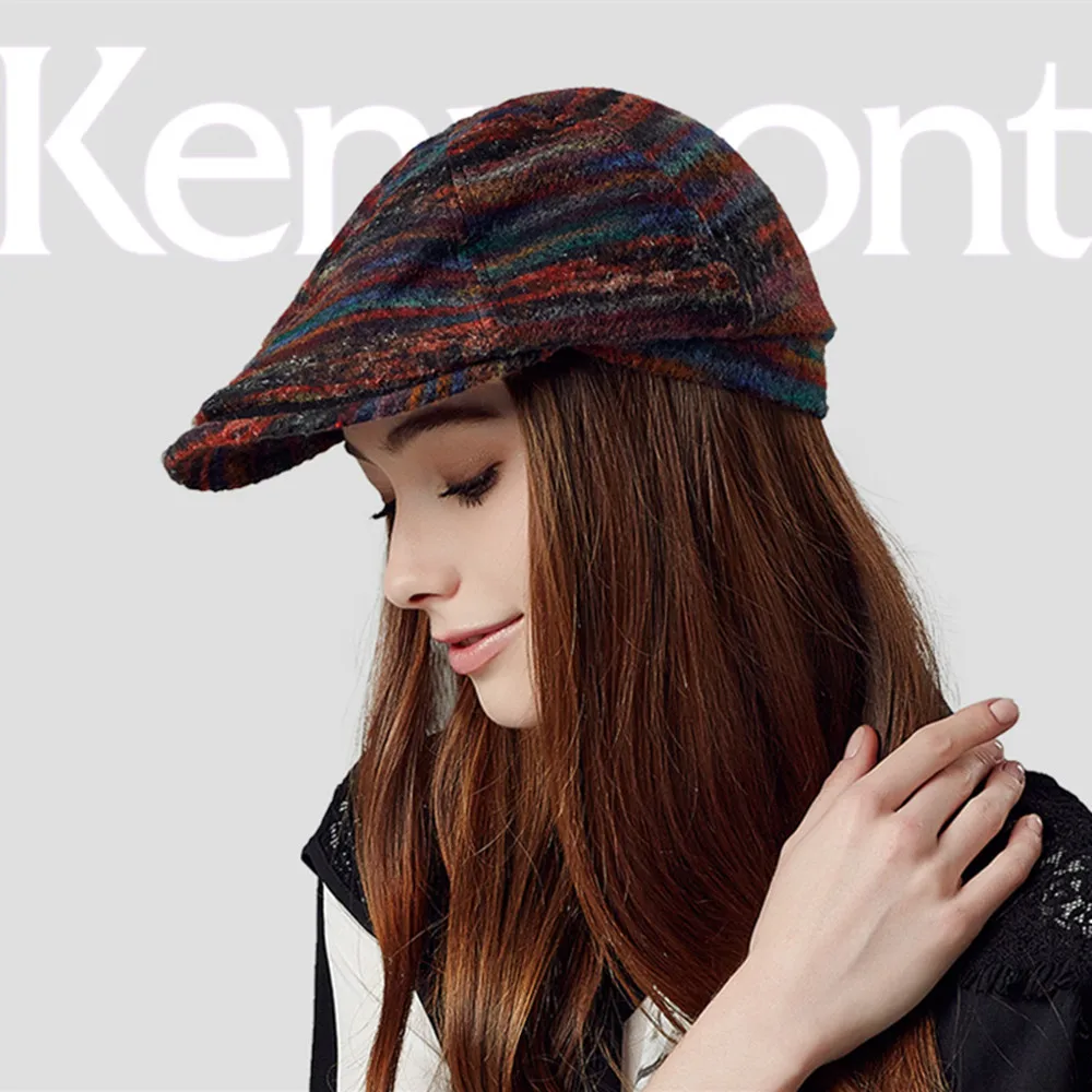

New Kenmont Spring Autumn Women Beautiful Casual Wool Outdoor Woolen Colorful Casquette Ivy Peak Hats Caps 2367