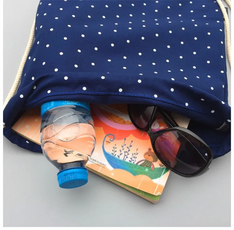 Canvas Drawstring Backpack Sackpack Bag dots (5)