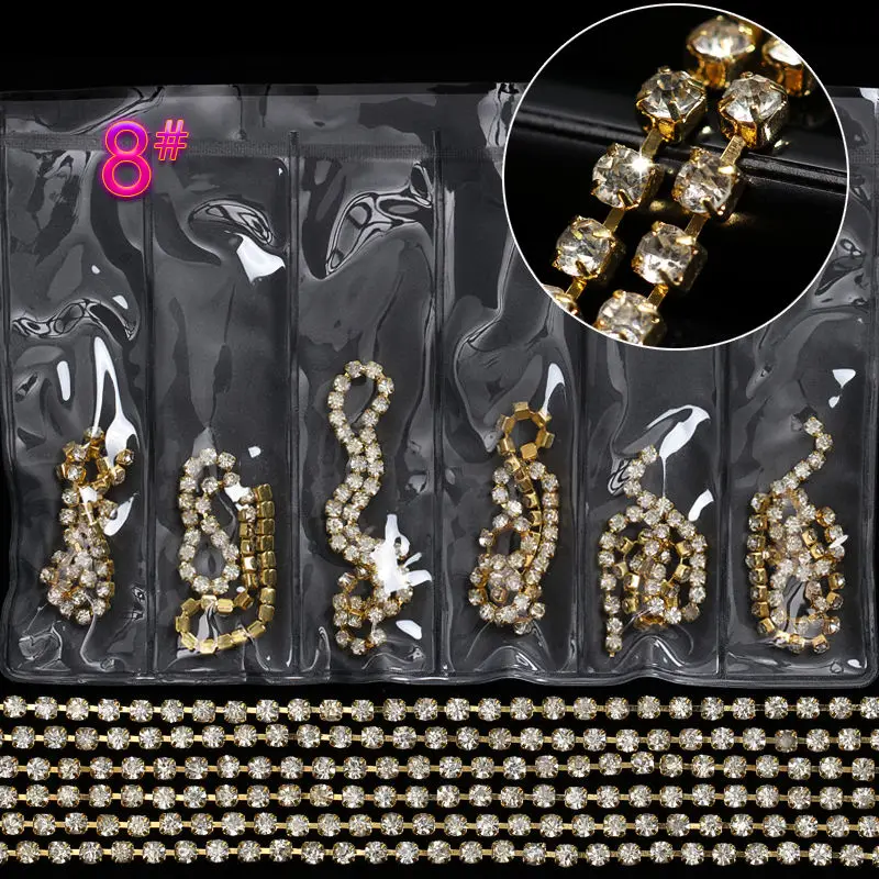 Style 8 6 сетки/упаковка металлические Драгоценности коготь цепи змеиные кости панк линии сплава ювелирные изделия со стразами украшения ногтей аксессуары маникюр - Цвет: Style 8