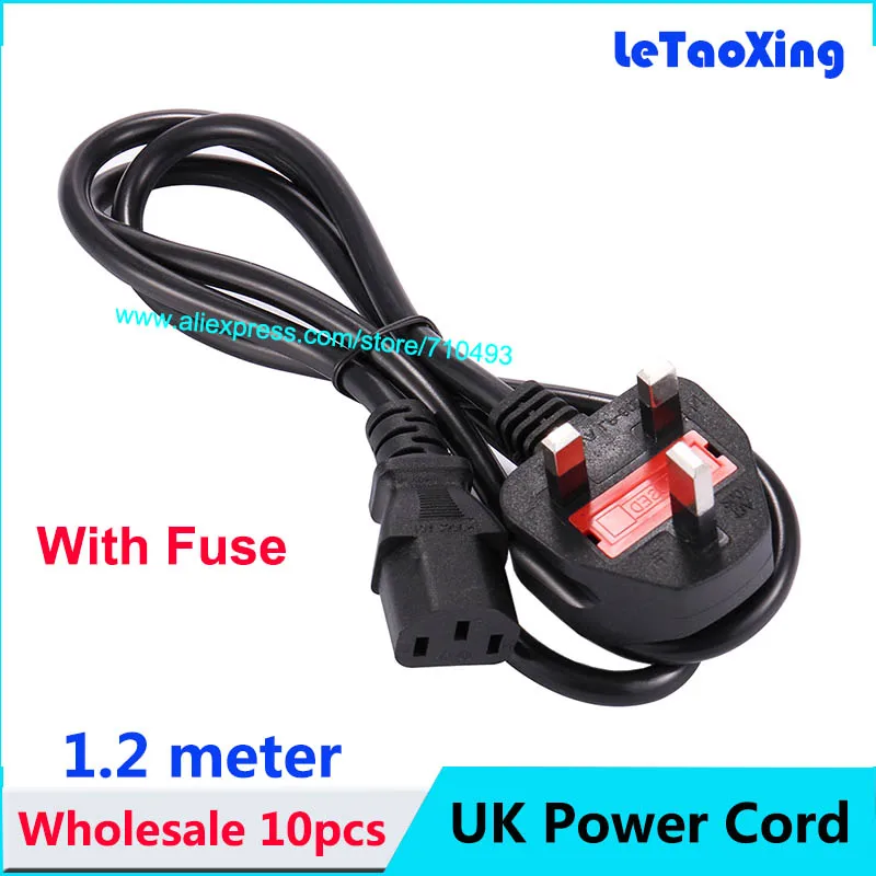 10pcs PC Desktop Monitor Computer UK Plug AC Power Extension Cord Cable
