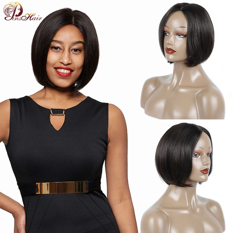 

Pinshair Short Bob Human Hair Wigs for Black Women Natural Color Lace Front Human Hair Wigs Brazilian Non-remy Human Hair Wig