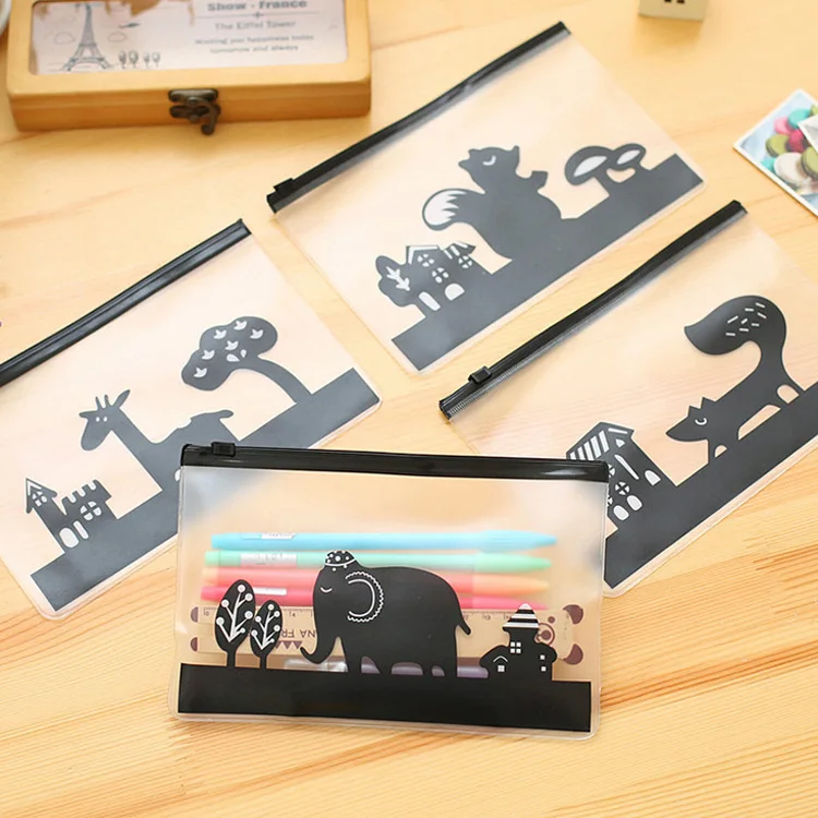 

(4Styles)Cute Animals Pencilcases PVC Bag Lovely Translucent Matte File Holder Stationery Creative School Supplies Kawaii