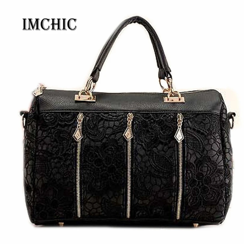 

2016 Solid color lace flower Portable women handbag elegant one shoulder bag pu leather clutch ladies casual messenger tote bag