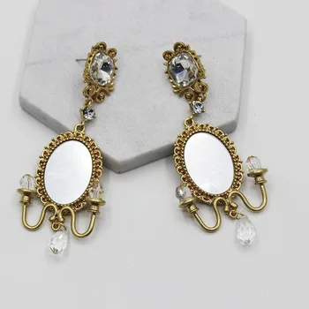 

Baroque mirror chandelier geometry long crystal lamp stud earrings 152