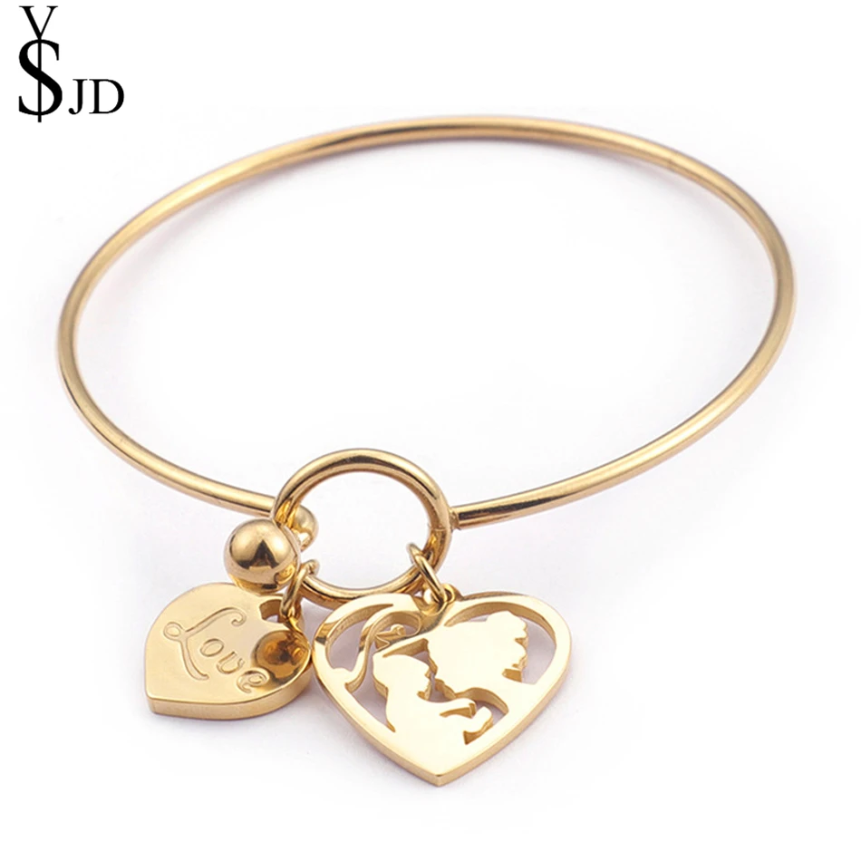 

YSJD Heart Bracelet Stainless Steel Jewelry Gold Silver Color Fashion Personality LOVE Cuff Bangle Bracelets For Mother's Gift