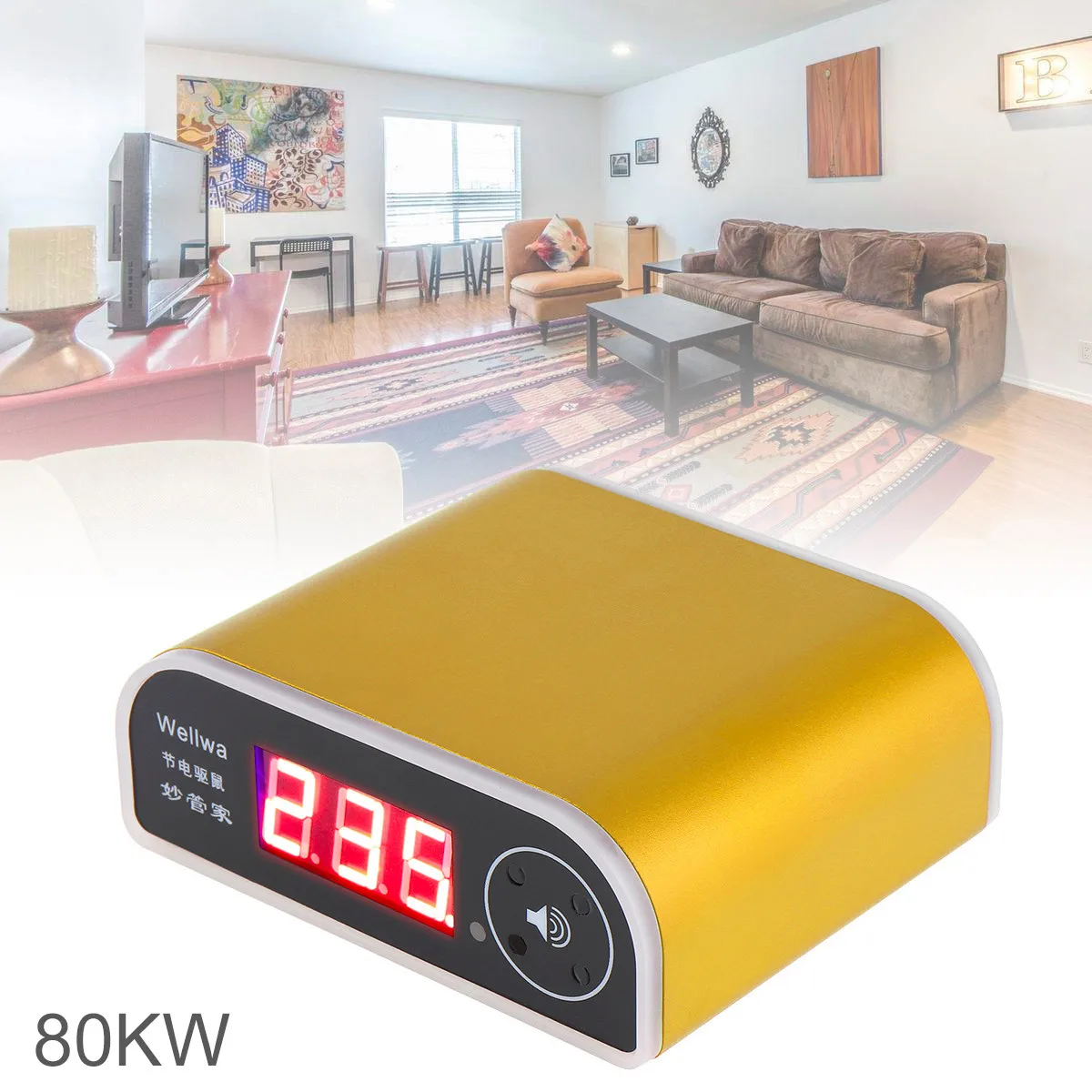 

US003 Gold 80KW Rat Repeller Power Saver 110-250V Wide Voltage Electricity Energy Saving Box with LED Display for Home Factory