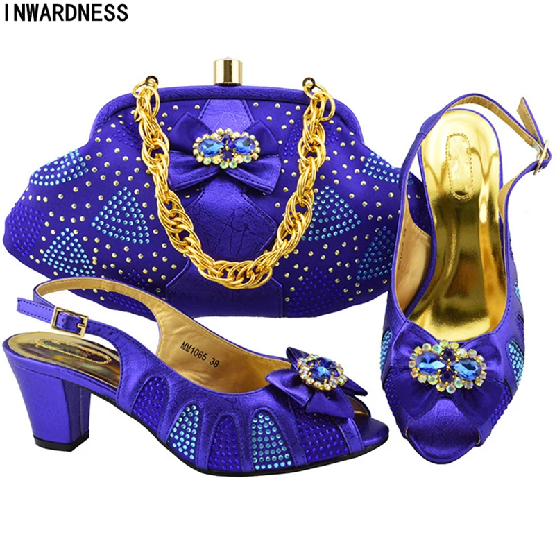 

New Arrival Italian Shoes and Bags Set Envio Gratis Nigerian Party Shoe and Bag Sets Decorated with Rhinestone Wedding Shoes Bag