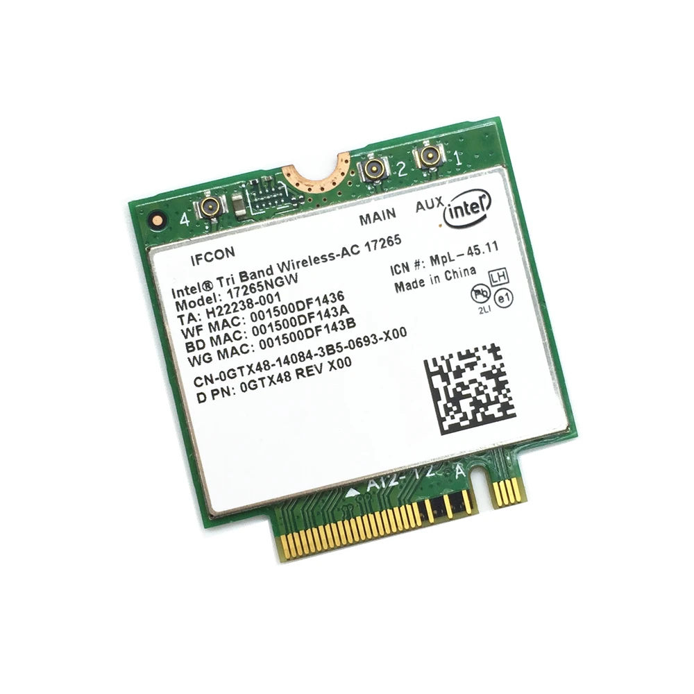 

For Tri-Band Wireless-AC Intel 17265 802.11ad 80211.ac 4.7Gbps 867Mbps NGFF M2 Dual-band 2x2 AC BT4.0 Wireless Card