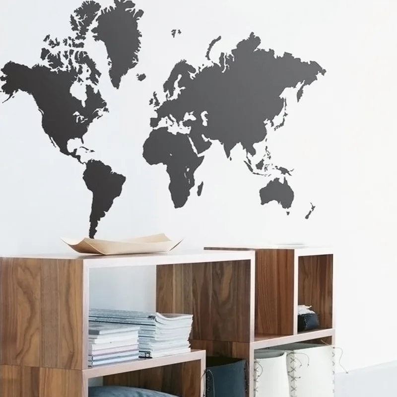 Креативный домашний декор Карта мира Атлас Наклейка на стену с черным принтом для спальни декоративный Съемный клейкий виниловый плакат для наклейки на стену