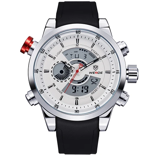 Weide часы военные кварцевые мужские армия дайвер часы люксовый бренд relógio PU ремешок часы для мужчин 3ATM водонепроницаемый - Цвет: White Dial