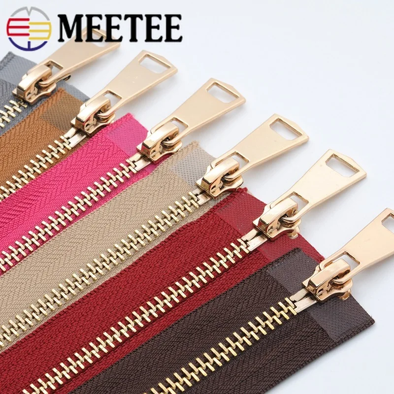 

Meetee 5# 120cm Gold Metal Zippers Double Open Sliders for Sewing Down Coat Jacket Zip Clothing Home Textile Tools Accessories