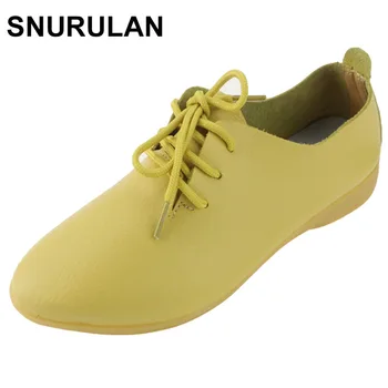 

SNURULAN Split Leather Oxford Shoes For Women Pointed Toe Casual Nurse Shoes Autumn Flat With Leather Women Loafers Shoes 2017