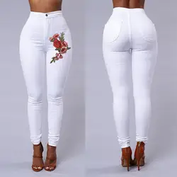 Женщина Штаны push up 2018 в полоску джинсы для Для женщин 5 цветов S-3XL пикантные Для женщин узкие цветочной аппликацией Высокая талия стрейч PAUGH0