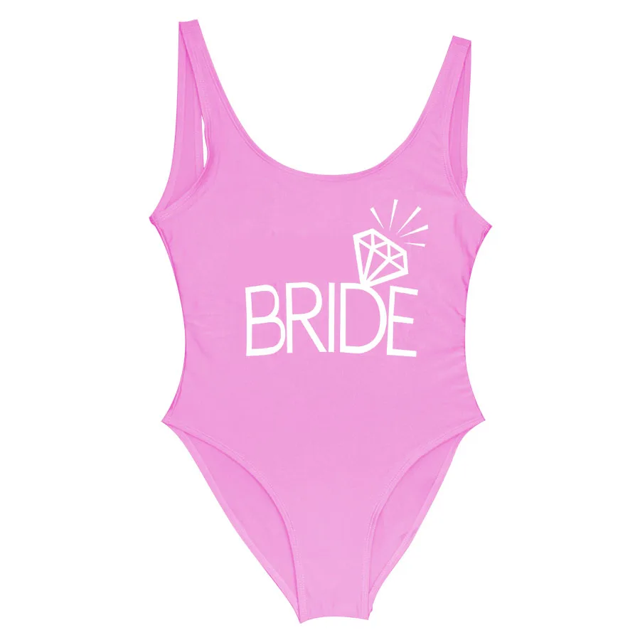 Сексуальный купальник с буквенным принтом для невесты, сдельный купальник, женский купальник с высокой посадкой, монокини, купальный костюм, свадебное бикини - Цвет: GSXB143-pink