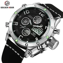 Лидирующий бренд Роскошные мужские кварцевые часы спортивные часы кожаные цифровые часы Мужские Стиль милитари, военный, водонепроницаемый наручные часы Reloj Hombre
