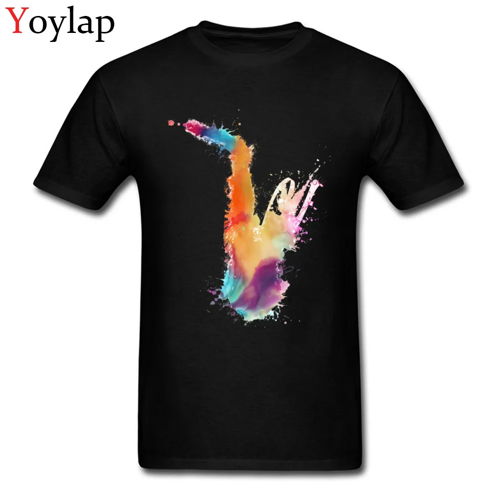 Casual T-shirts Fashion O-Neck Saxophone musical instrument art Cotton Fabric Men's Tops T Shirt Summer Short Sleeve Tee-Shirts black