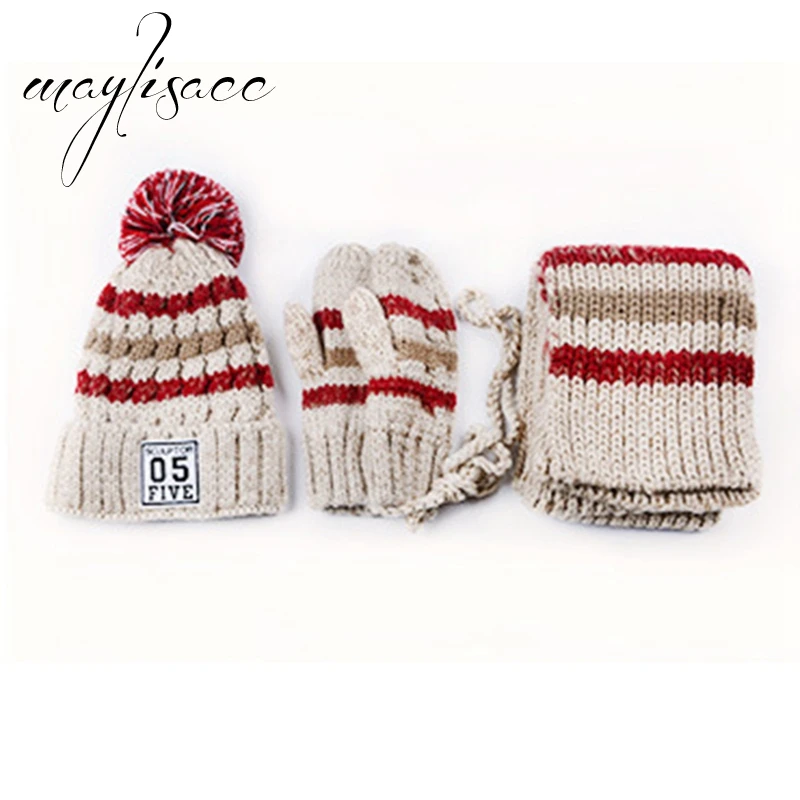 Maylisacc 3 шт./компл. для женщин зимняя теплая вязаная шапка кепки шарф с Прихватки для мангала модная девочек Лидер продаж