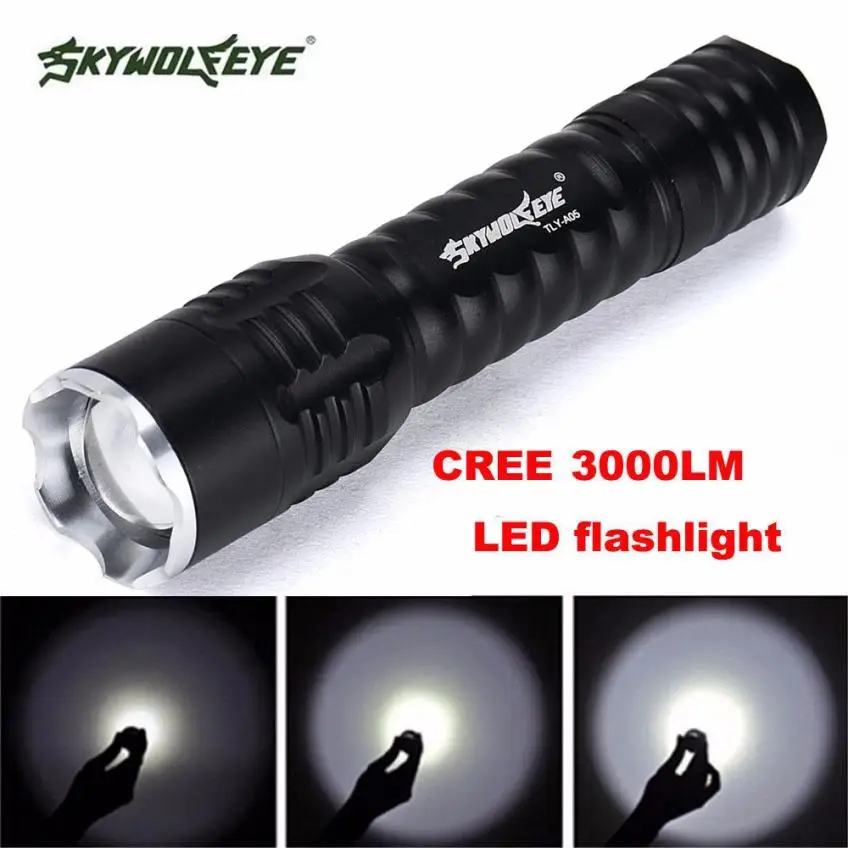 

JA 4 Shining Hot Selling Fast Shipping Zoomable Focus 3000 Lumens 3 Modes CREE XML T6 LED 18650 Flashlight Torch Lamp