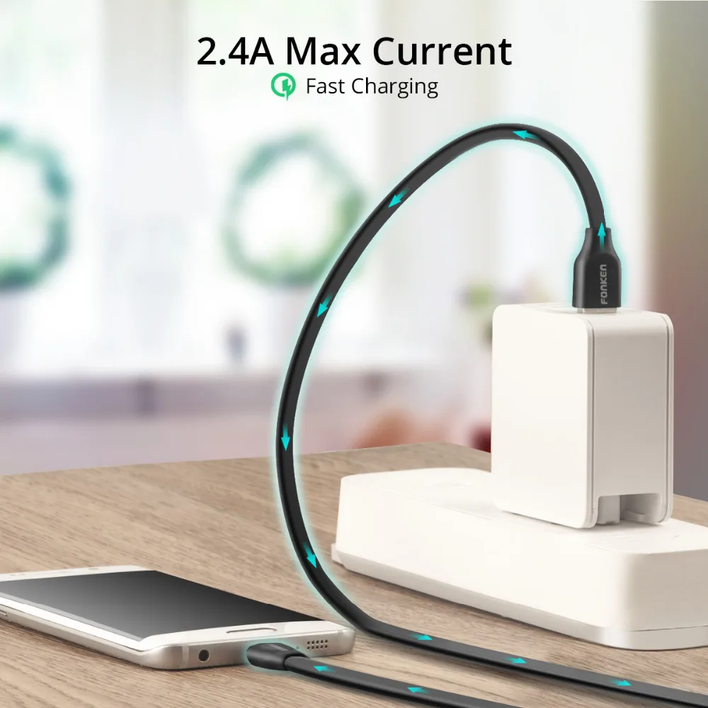 FONKEN 2.4A مايكرو USB شحن كابل الشعرية USB كابل سريع شحن الحبل ل قوة البنك المحمولة الملونة الهاتف المحمول كابل