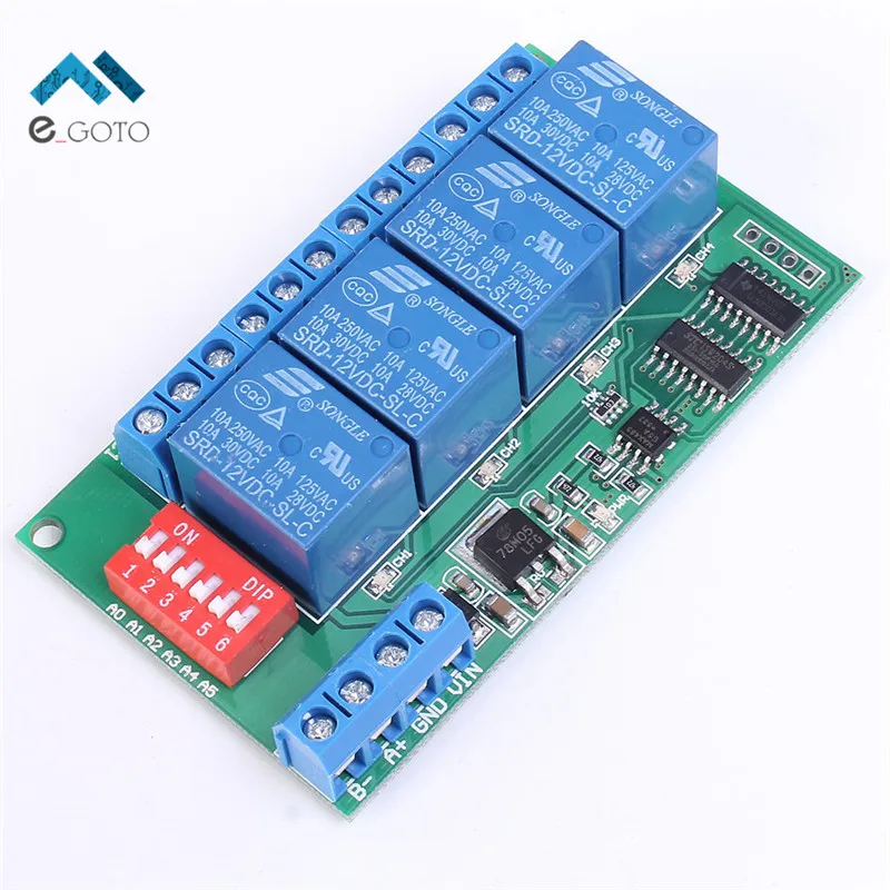 4 Channel RS485 Multifunctional Delay Relay Module DC 12V MODBUS AT