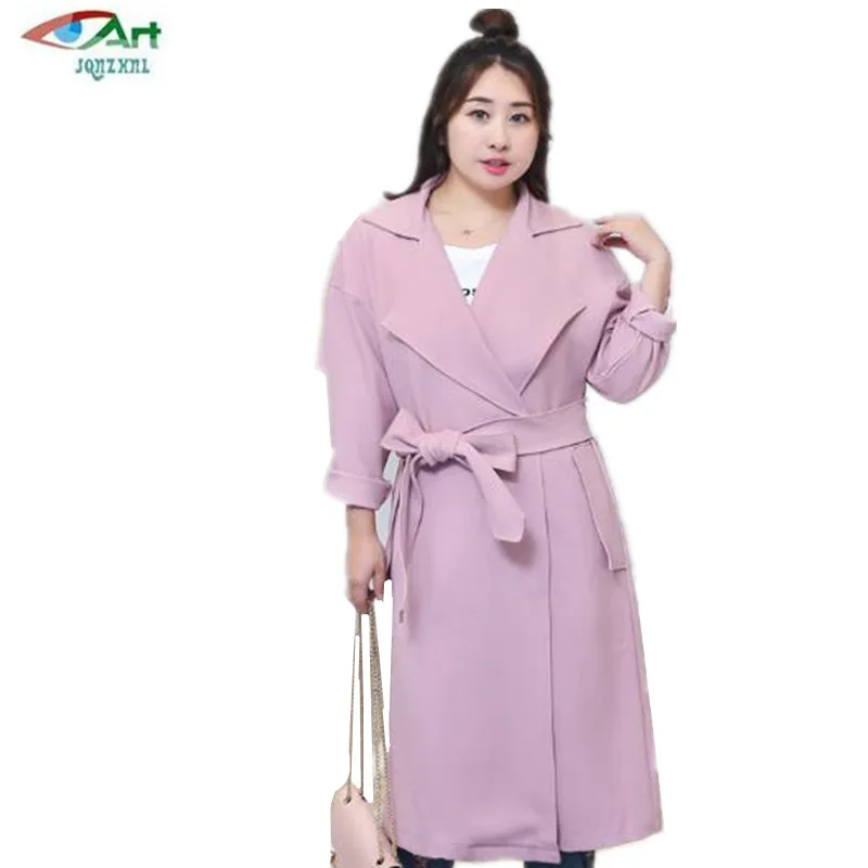 

Spring large size women windbreaker coats autumn new loose casual solid color medium long coat long-sleeved women jackets AS641