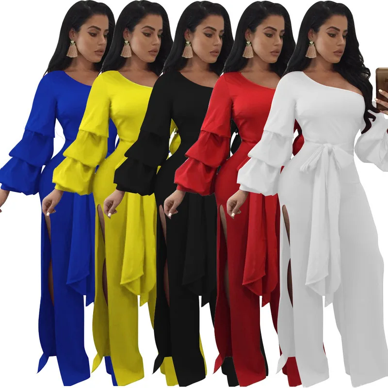 MUXU white jumpsuit europe and the united states jumpsuits rompers wide leg jumpsuit long sleeve