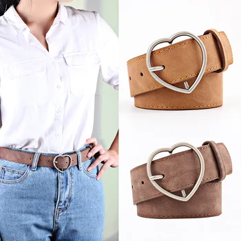 

New wild lady imitation leather belt alloy heart Japanese word buckle ladies matte leather belt student belt